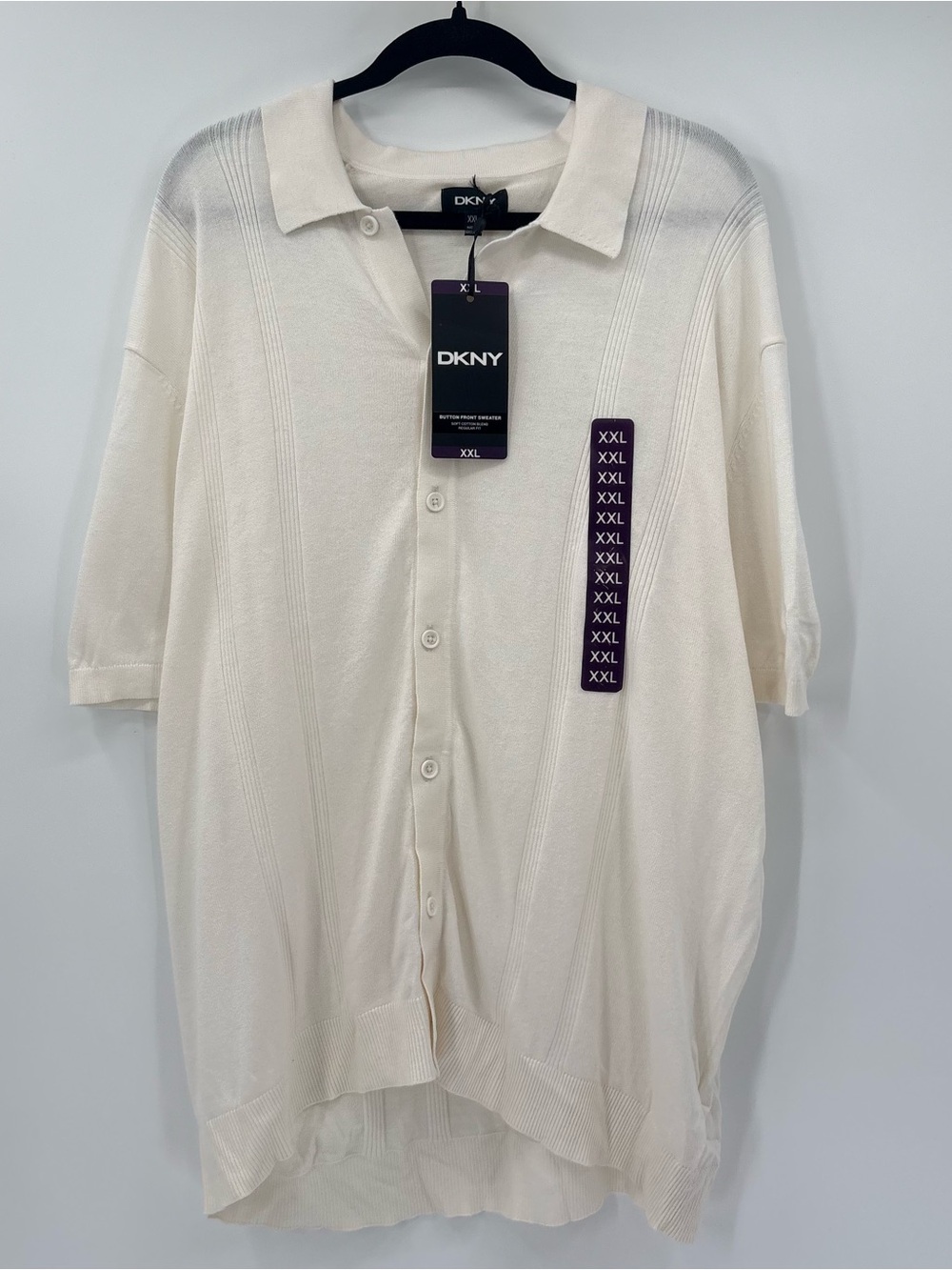 DKNY Cream Short-Sleeve Polo Cardigan